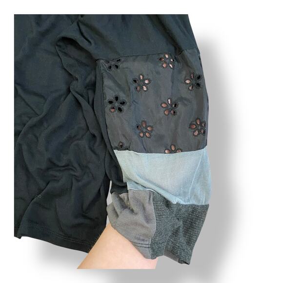 Johnny Was Patchwork Long Sleeve Blouse Womens Size S Black Gray Boho - Picture 5 of 6